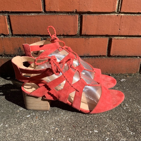 Vince Camuto Shoes - Vince Camuto Salmon Coral Suede Lace Up Sandals Size 9.5